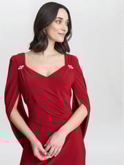 Gina Bacconi Red Jenna Draped Back Shoulder Maxi Dress - Image 4 of 5