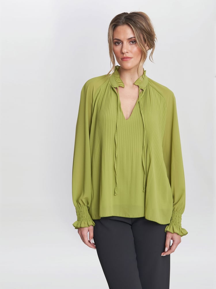Gina Bacconi Delphine Pleat Frill Neck Blouse - Image 1 of 5