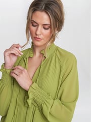 Gina Bacconi Delphine Pleat Frill Neck Blouse - Image 4 of 5