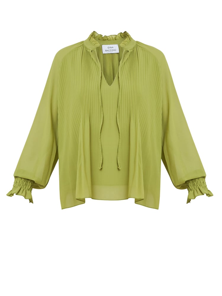 Gina Bacconi Delphine Pleat Frill Neck Blouse - Image 5 of 5