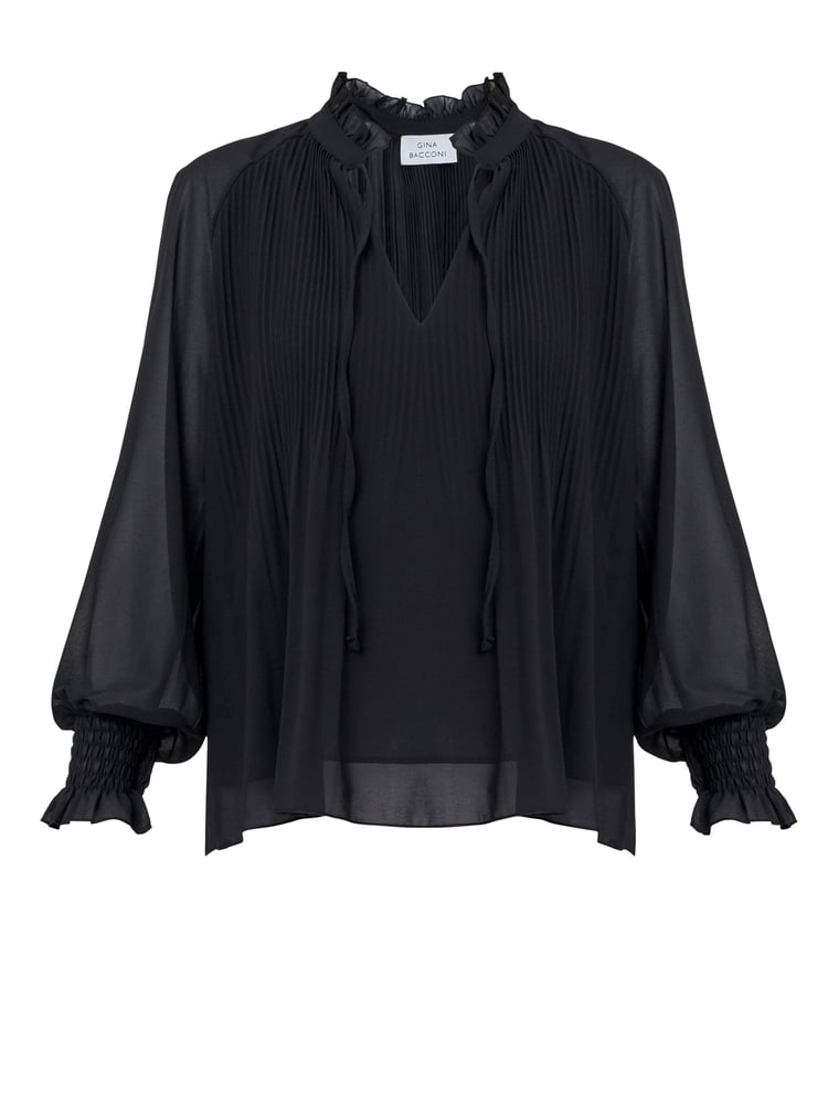 Gina Bacconi Delphine Pleat Frill Neck Blouse - Image 4 of 4