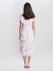 Gina Bacconi Purple Phoebe Midi Printed Tiered Dress With Shoulder Embellishment - Image 2 of 5