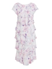 Gina Bacconi Purple Phoebe Midi Printed Tiered Dress With Shoulder Embellishment - Image 5 of 5