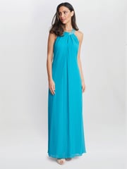 Gina Bacconi Blue Pamela Halter Neck Maxi Dress With Beaded Neckline - Image 1 of 6