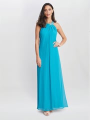 Gina Bacconi Blue Pamela Halter Neck Maxi Dress With Beaded Neckline - Image 3 of 6