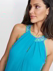 Gina Bacconi Blue Pamela Halter Neck Maxi Dress With Beaded Neckline - Image 4 of 6