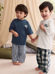 Blue/White Short Sleeve Long Pyjamas 2 Pack (9mths-12yrs) - Image 1 of 9