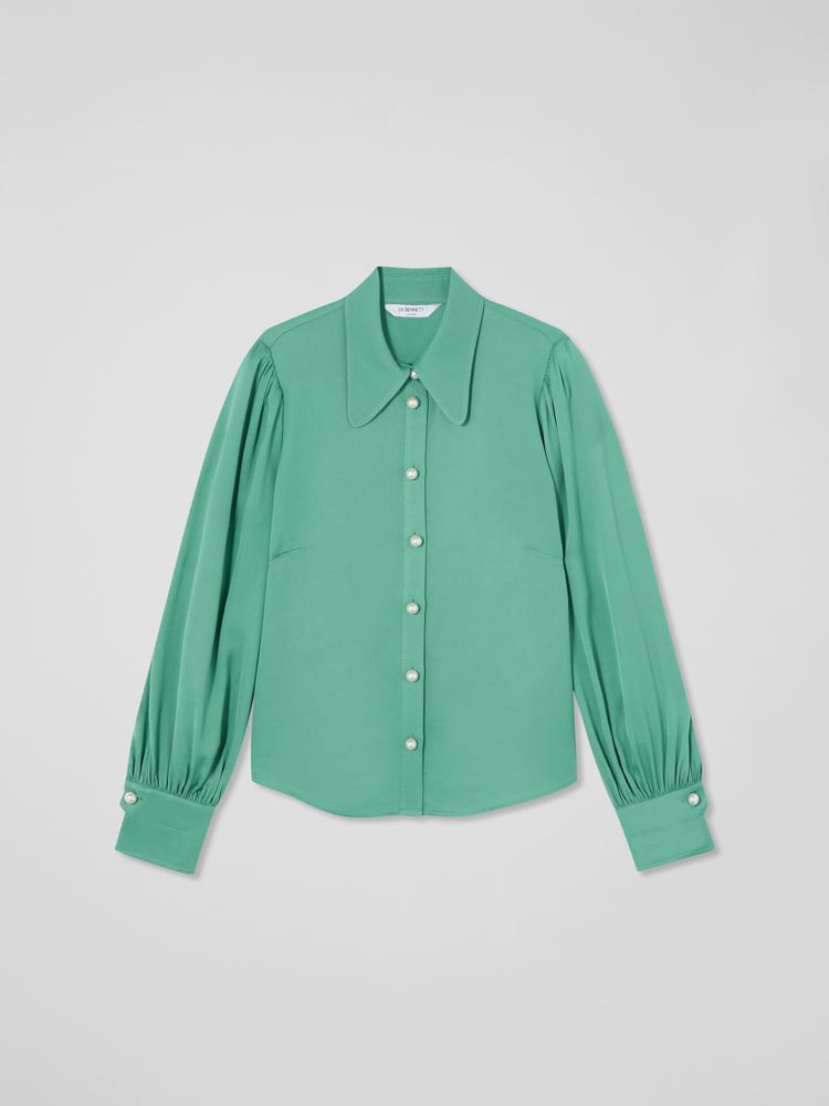 LK Bennett Light Green Sonya Satin Crepe Blouse - Image 5 of 5
