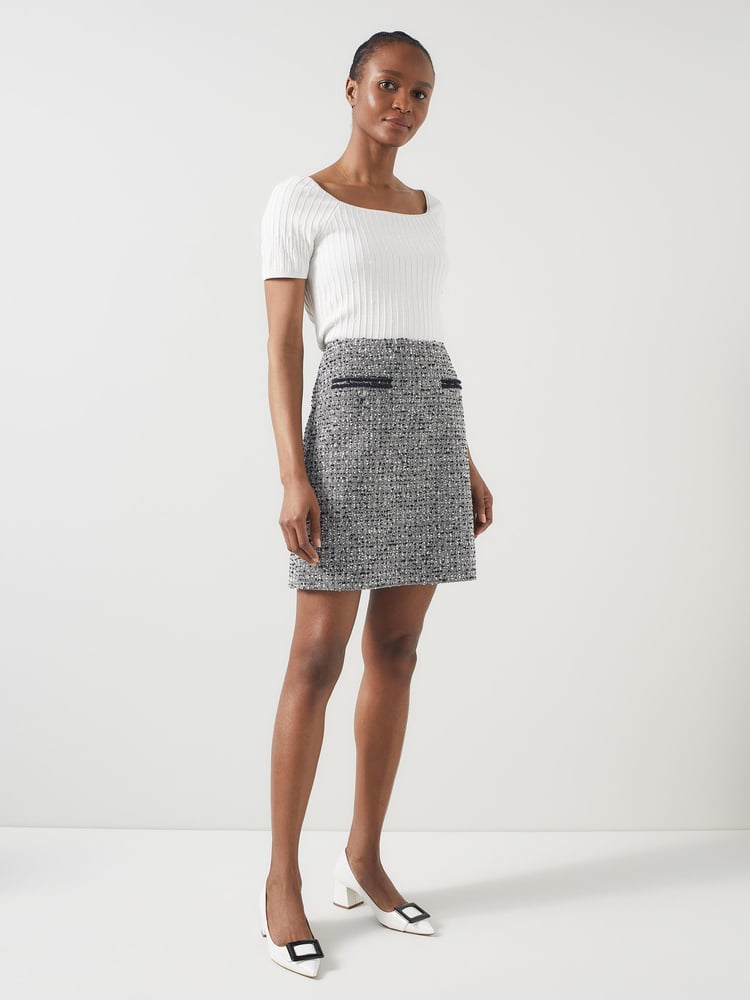 LK Bennett Black/Ivory Charlie Tweed and Trim Skirt - Image 1 of 4