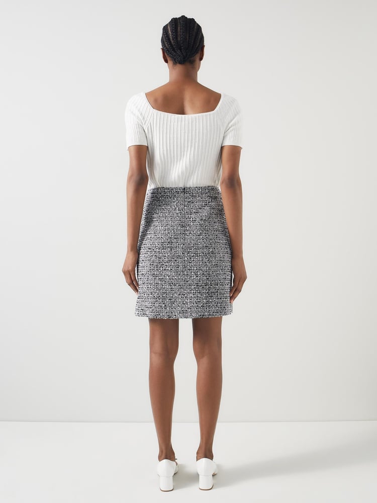 LK Bennett Black/Ivory Charlie Tweed and Trim Skirt - Image 2 of 4