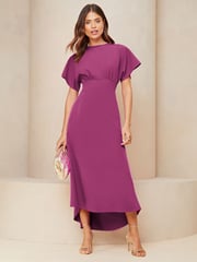 Lipsy Pink Petite Flutter Sleeve Underbust Midi Dress - Image 1 of 8