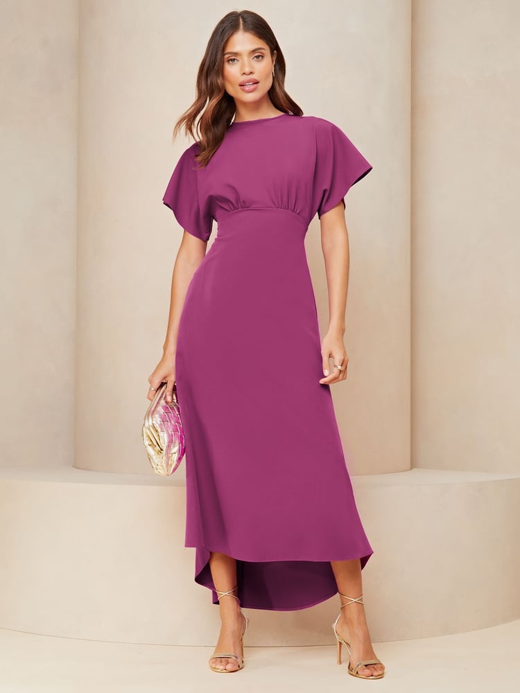 Lipsy Pink Petite Flutter Sleeve Underbust Midi Dress - Image 1 of 8 Lipsy Pink Petite Flutter Sleeve Underbust Midi Dress - Image 1 of 8