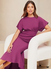 Lipsy Pink Petite Flutter Sleeve Underbust Midi Dress - Image 3 of 8