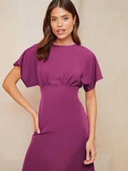 Lipsy Pink Petite Flutter Sleeve Underbust Midi Dress - Image 4 of 8