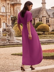 Lipsy Pink Petite Flutter Sleeve Underbust Midi Dress - Image 7 of 8