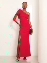 Lipsy Red One Shoulder Bow Detail Maxi Dress - Image 1 of 4