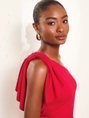 Lipsy Red One Shoulder Bow Detail Maxi Dress - Image 2 of 4