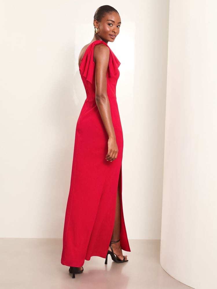 Lipsy Red One Shoulder Bow Detail Maxi Dress - Image 4 of 4