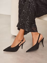 Lipsy Black High Stiletto Party Faux Suede Slingback Court Shoes - Image 1 of 4