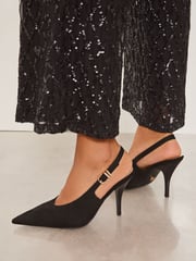 Lipsy Black High Stiletto Party Faux Suede Slingback Court Shoes - Image 3 of 4