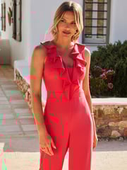 Sosandar Pink Ruffle Detail Wide Leg Jumpsuit - Image 2 of 5