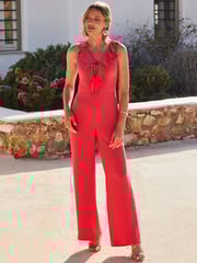 Sosandar Pink Ruffle Detail Wide Leg Jumpsuit - Image 4 of 5