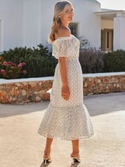Sosandar White Spot Print Bardot Tiered Maxi Dress - Image 5 of 5