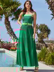 Sosandar Green TieHem Jersey Bandeau Maxi Dress - Image 2 of 5