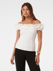 Forever New White Stephanie Ruffle Crepe Bustier Top - Image 1 of 5