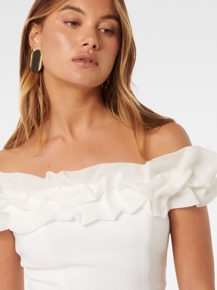 Forever New White Stephanie Ruffle Crepe Bustier Top - Image 2 of 5