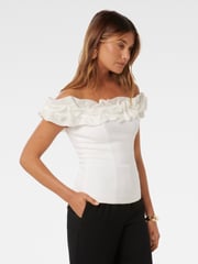 Forever New White Stephanie Ruffle Crepe Bustier Top - Image 3 of 5