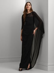 Lauren Ralph Lauren Silky Cape Georgette Black Gown - Image 1 of 7
