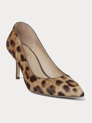 Lauren Ralph Lauren Leopard Print Lanette Textured Leather Heel Court Shoes - Image 1 of 4