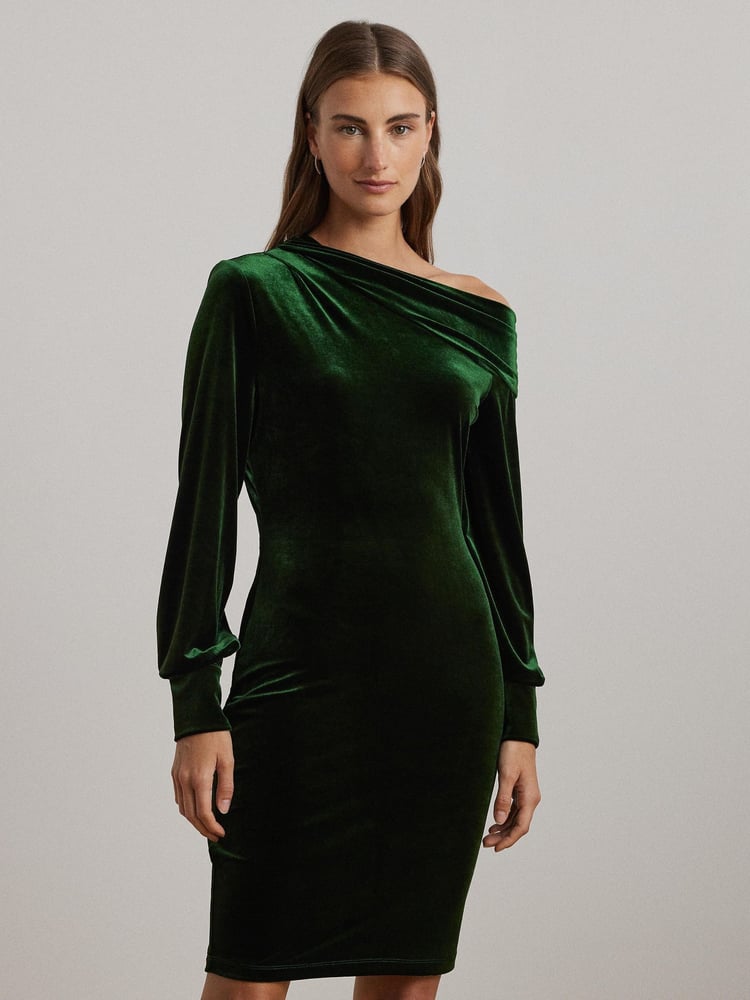 Lauren Ralph Lauren Green Luxe Velvet Dress - Image 1 of 8
