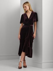 Lauren Ralph Lauren Velvet Belted V-Neck Dress - Image 1 of 8