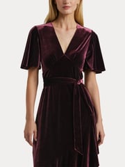 Lauren Ralph Lauren Velvet Belted V-Neck Dress - Image 6 of 8