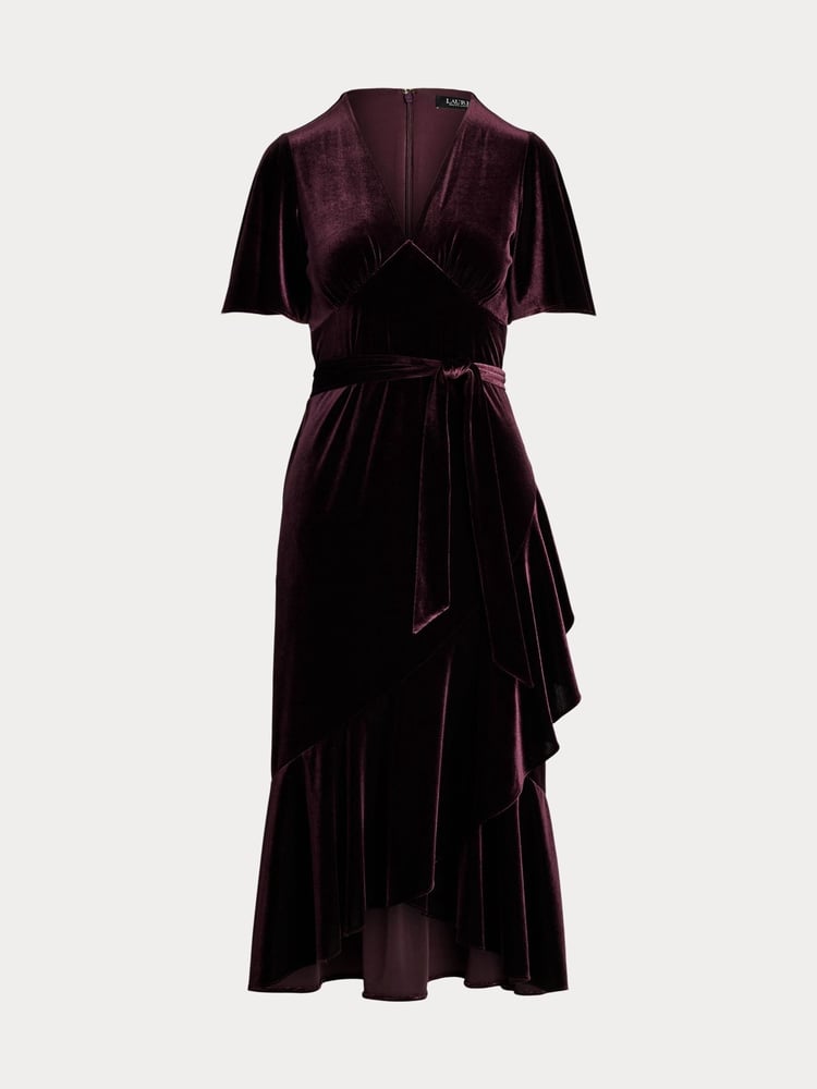 Lauren Ralph Lauren Velvet Belted V-Neck Dress - Image 8 of 8
