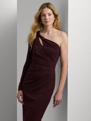 Lauren Ralph Lauren Red One Shoulder Jersey Midi Dress - Image 3 of 6