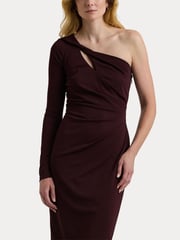 Lauren Ralph Lauren Red One Shoulder Jersey Midi Dress - Image 5 of 6