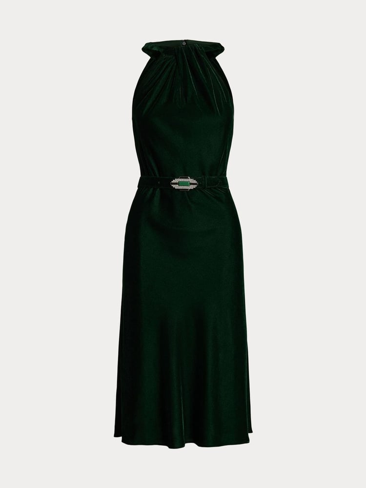 Lauren Ralph Lauren Velvet Halter 100% Cotton Midi Dress - Image 8 of 8