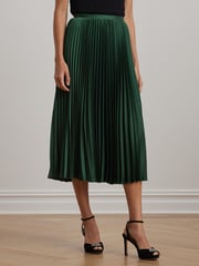 Lauren Ralph Lauren Pleated Satin Midi A Line Skirt - Image 1 of 6