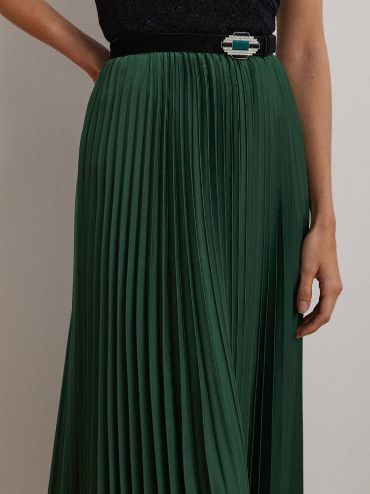 Lauren Ralph Lauren Pleated Satin Midi A Line Skirt - Image 2 of 6