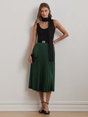 Lauren Ralph Lauren Pleated Satin Midi A Line Skirt - Image 3 of 6