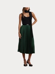 Lauren Ralph Lauren Pleated Satin Midi A Line Skirt - Image 4 of 6