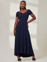 Jolie Moi Blue Light Yana Off Shoulder Scuba Maxi Dress - Image 1 of 6