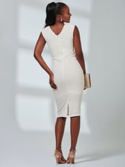 Jolie Moi White Yiskah Wrap  Bodice Pencil Dress - Image 2 of 6
