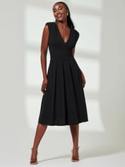 Jolie Moi Black Yuina Scuba Pleated Flare Midi Dress - Image 1 of 6
