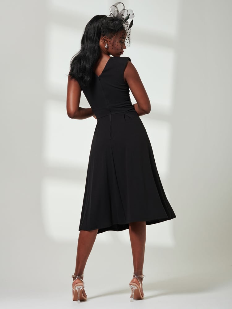 Jolie Moi Black Yuina Scuba Pleated Flare Midi Dress - Image 2 of 6