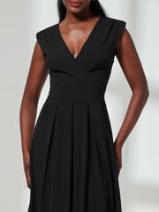 Jolie Moi Black Yuina Scuba Pleated Flare Midi Dress - Image 3 of 6