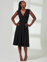 Jolie Moi Black Yuina Scuba Pleated Flare Midi Dress - Image 5 of 6